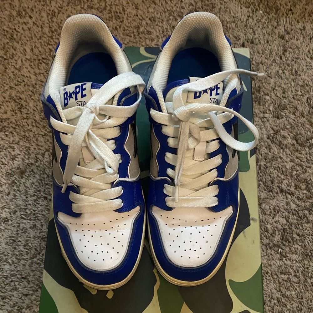 Bape Blue and White Low-Top Sneakers